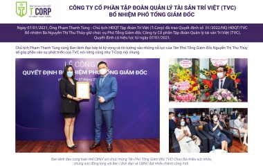 CÔNG TY CỔ PHẦN TẬP ĐOÀN QUẢN LÝ TÀI SẢN TRÍ VIỆT (TVC) BỔ NHIỆM PHÓ TỔNG GIÁM ĐỐC